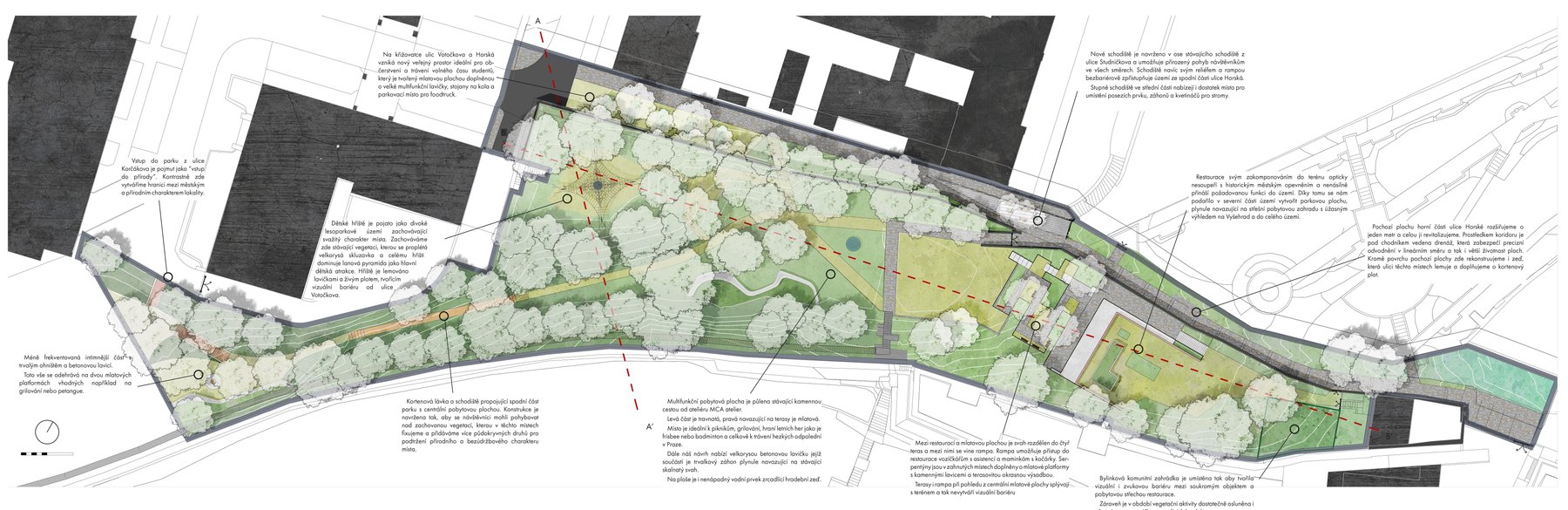 Site plan of the Horská Street park revitalisation